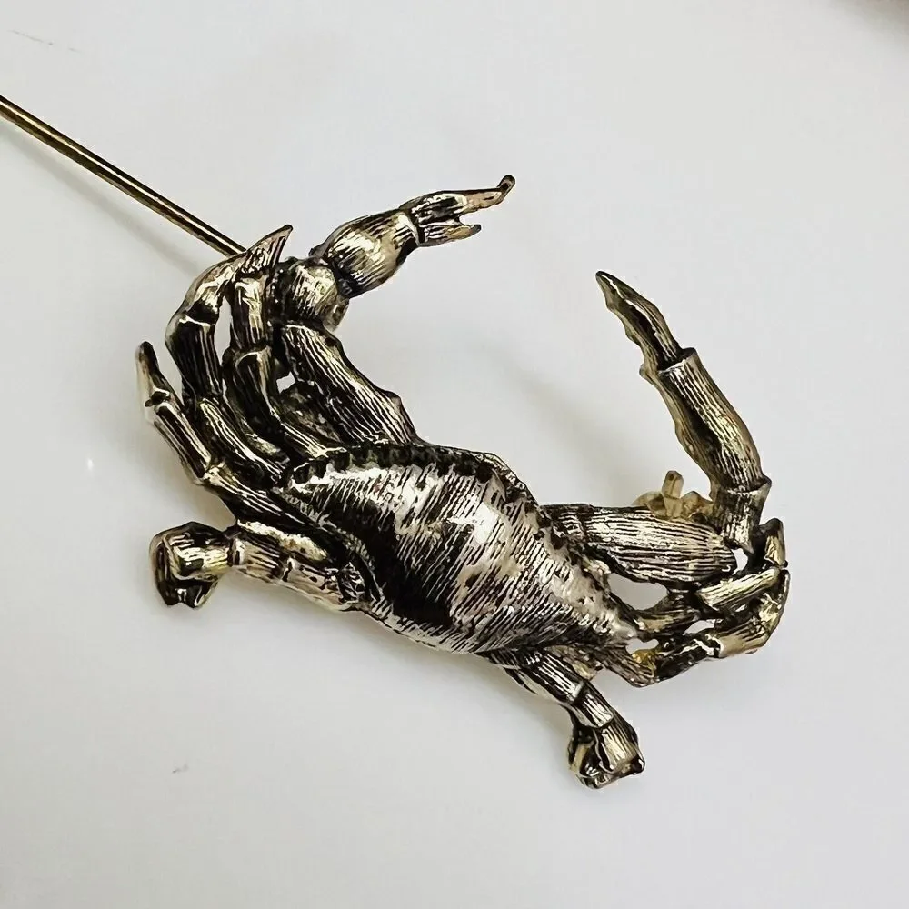Vintage Jolle Crab Brooch Pinback Cancer June July Birthday Silver Tone 1497